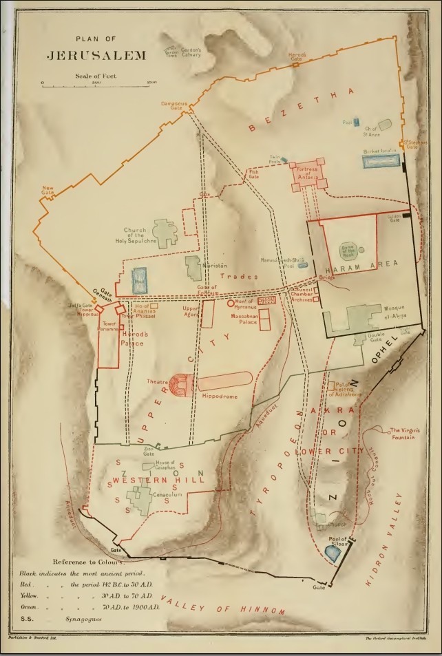 Una mappa di Gerusalemme del 1903 che identifica l'Acra con l'intera collina di sud-est
